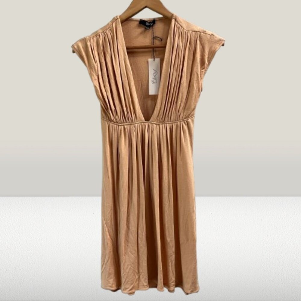 Sky Women's Sleeveless Plunge V Neck Tunic Top Tan Nude Peach NEW XS